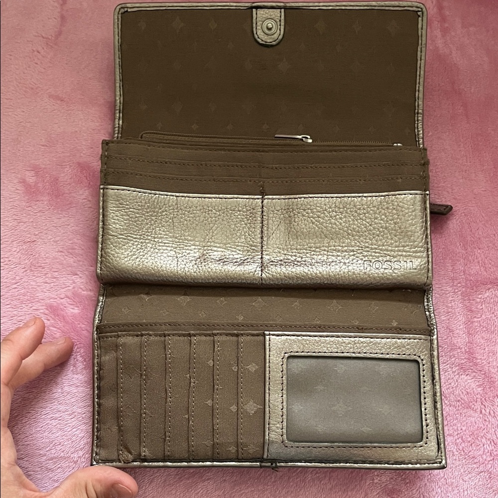 Fossil Y2K Metallic Gunmetal Silver Leather Large Bifold Wallet - Picture 5 of 17